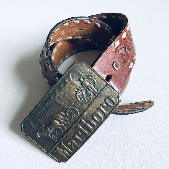 Vintage Other - Vintage Cowhide Leather Belt with Marlboro Buckle